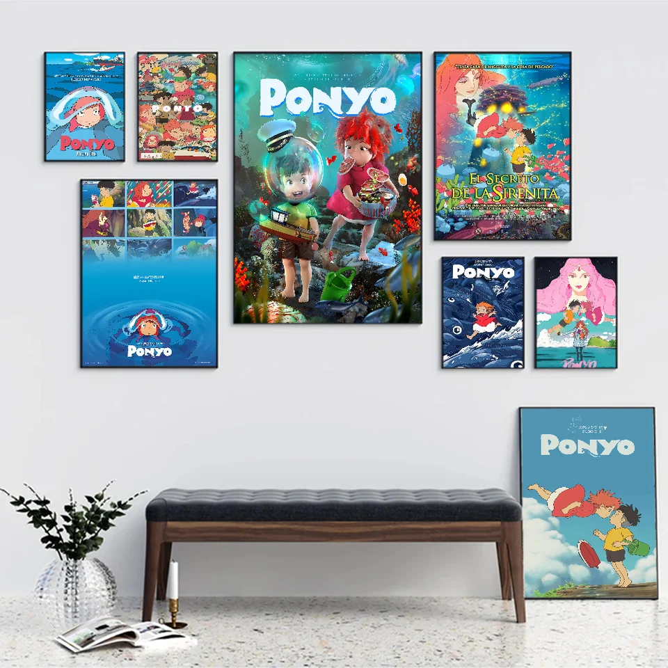Štúdio Ghibli Anime P-Ponyo Anime plagáty lepivé HD kvalitné nástenné umenie retro plagáty pre dom