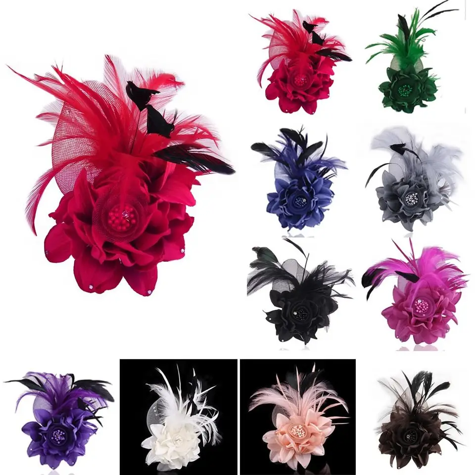 Štýlové simulované sieťové kvety fascinator klobúk perie viacfarebné čajové večierky čelo perie perie vlásenky Dámske oblečenie dievčat