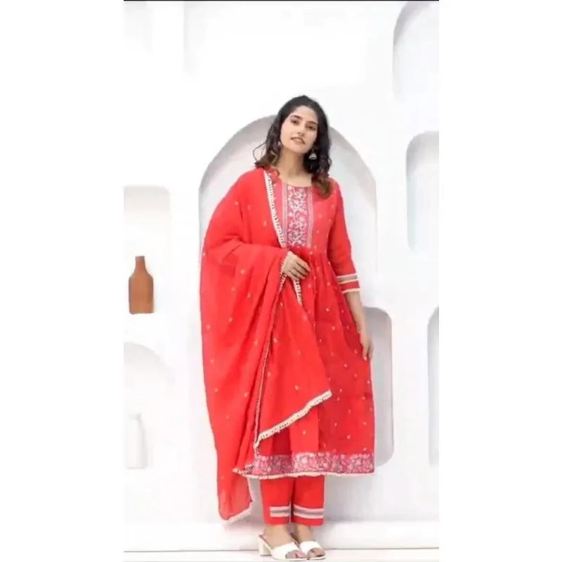 Štýlové svadobné a festivalové opotrebenie tlačeného diela Anarkali salwar Kurti nohavičky Dupatta