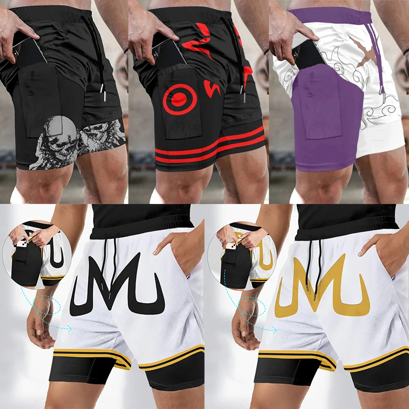 Štýlový 3D tlač 2 v 1 šortkách s telefónnou vreckovou telocvičňou Fitness Running Jogging Thorts for Men