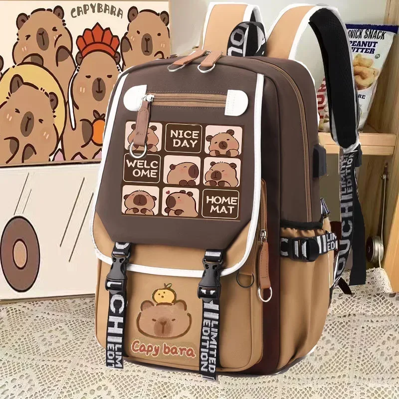 Štýlový kawaii Capybara Computer Batoh College School Casual Daypack Teens Bag Veľká kapacita nastaviteľná taška