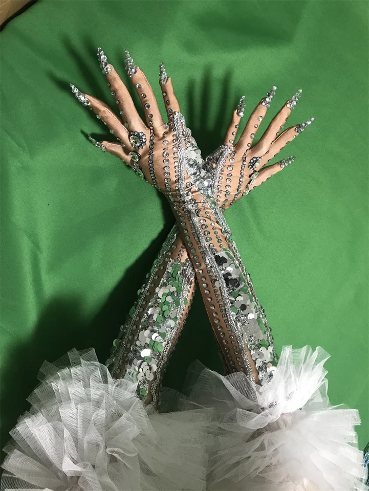 Šumivé narodeninové príslušenstvo Ženy Rukavice Drag Queen Kostýmy Rodinestone Performance Dance balerín exotické oblečenie