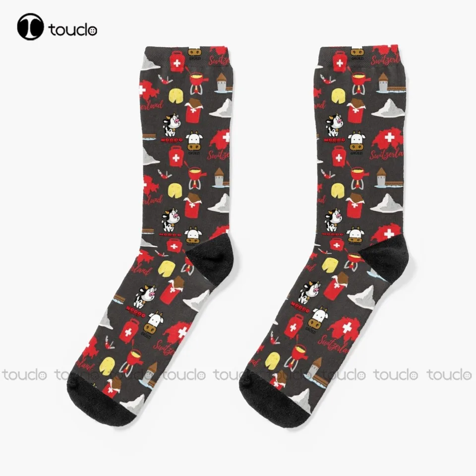 Švajčiarsky - Švajčiarsko Suvenír Combo Socks Roztomilý vzor vtipný jesenný karikatúra 360 ° digitálna tlačia