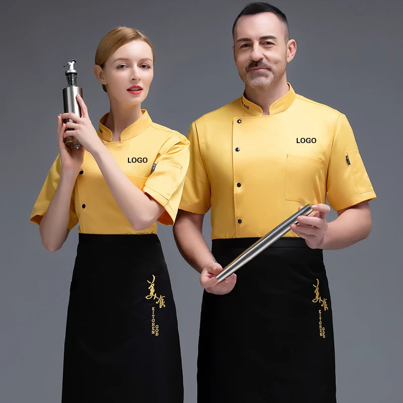 Šéfkuchár uniforma pre mužov, bunda na varenie oblečenia kuchynská košeľa oblek čašníčka Service Service Coat Girl Personalizované diela vlastné logo
