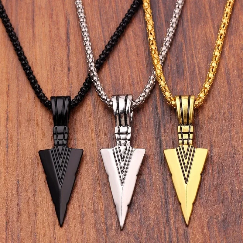 Šípka hlava prívesok s dlhým reťazcom Náhrdelníky Pánske módne šperky čierne zlato strieborné náhrdelníky Collier Femme Arrowhead