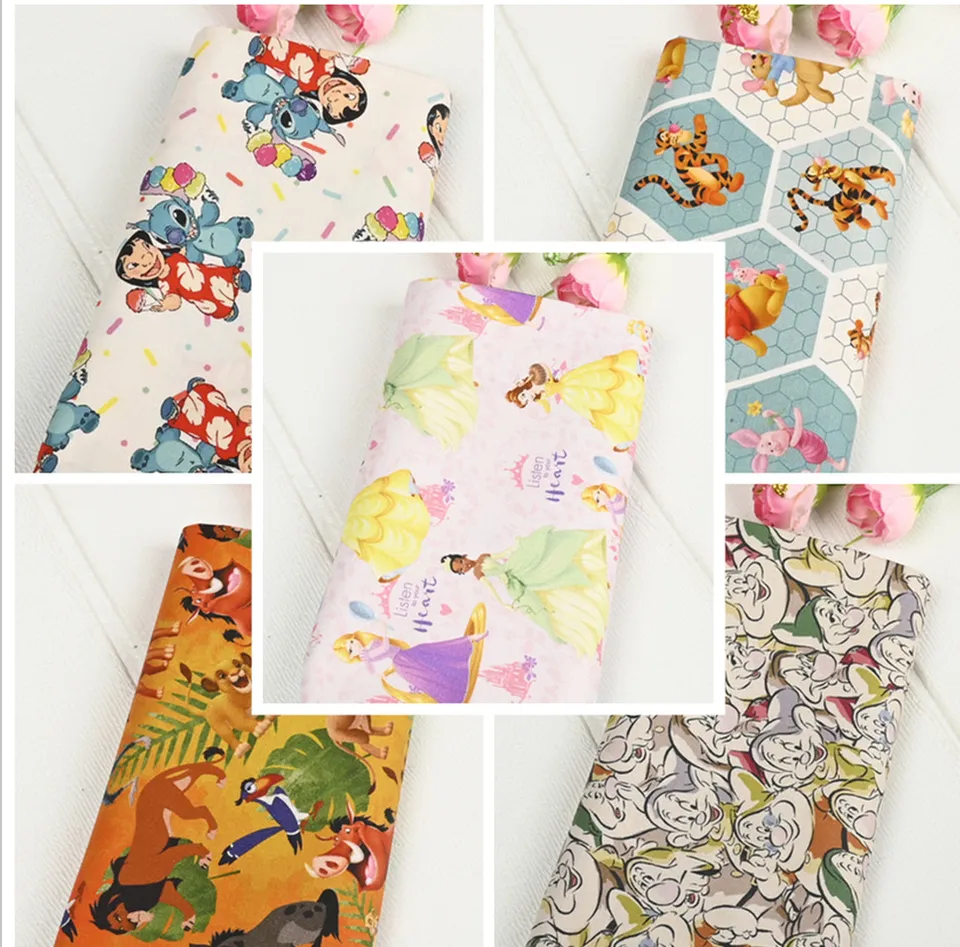 šírka110 cm Disney Lion King Stitch Winnie the Pooh Cotton Tkanina šitie prešívané prešívanie látk