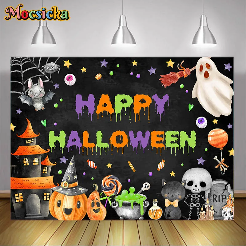 Šťastná Halloween narodeninová oslava Kady tekvica kúzelníka Ghost Photography pozadie Halloween Dressup Party Decor