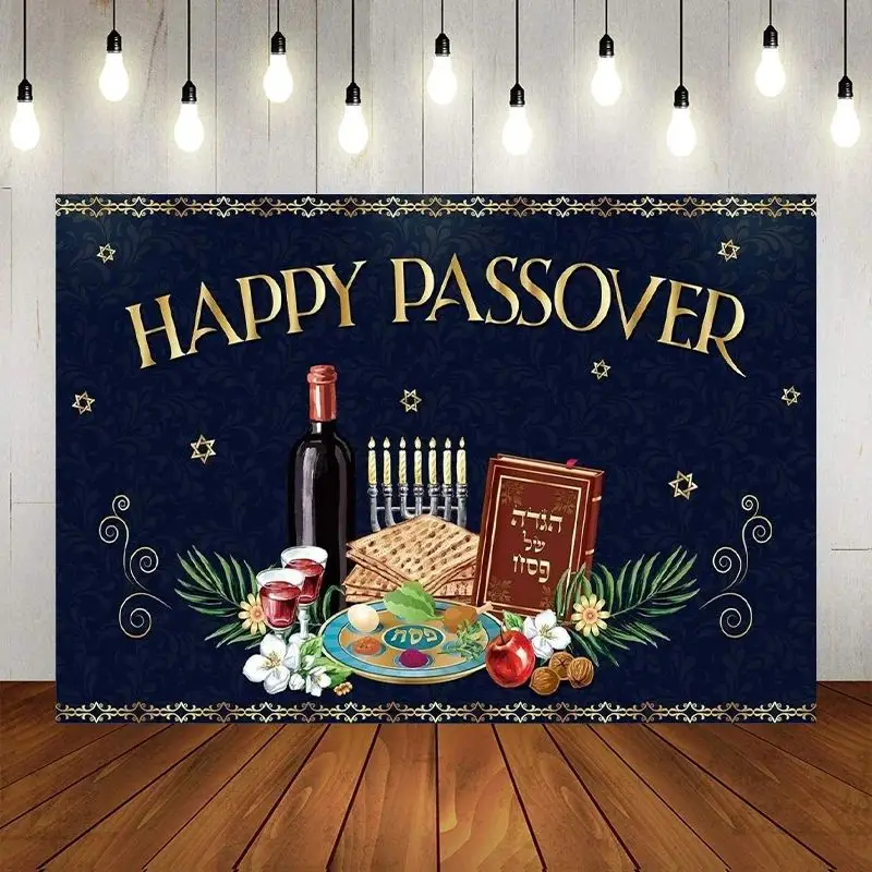 Šťastné Veľkonočné pozadie židovská sviatočná dekorácia Pesach Wall Fotografické pozadie svadobné slávnostné slávnostné znak Banner Party