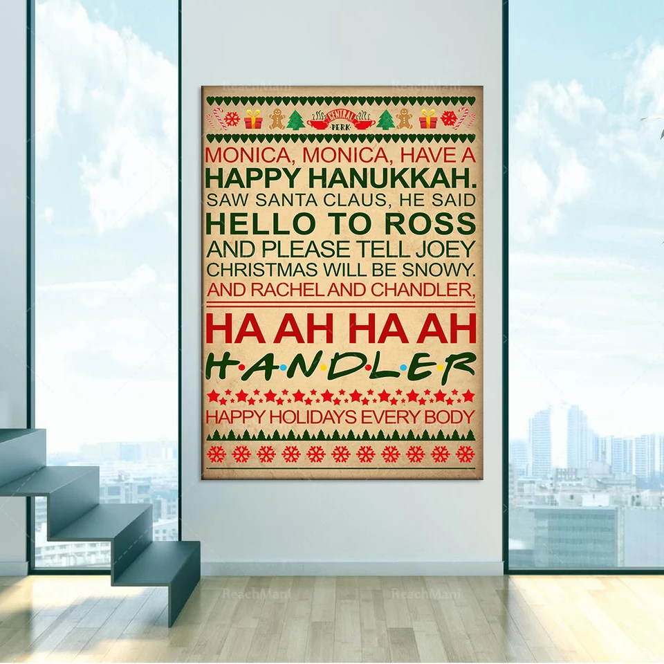 Šťastný Hanukka, pozri Santa Claus Funny Vianočné plagáty spálne domáce dekorácie plagáty