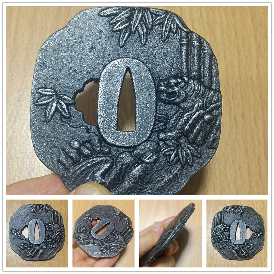 Železná oceľ Tiger Tsuba pre japonské meče katana tanto strážne kovania