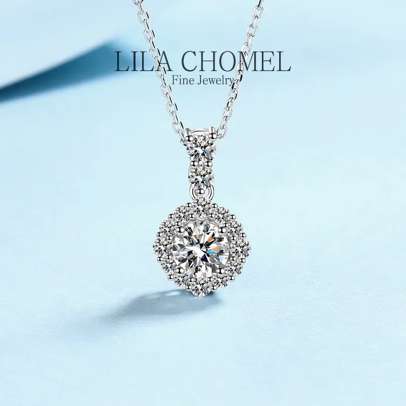 Žena biele zlato 18k reťaz prívesok Real 1 Carat Luxury Luxury Round Moissanit Diamond Rukovery pre ženy