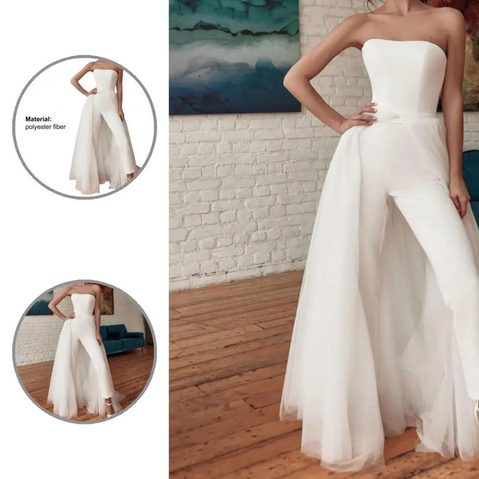 Žena módne biele tyl tyl bez ramienok bez spätnej kombinézy Elegantná kombinéza bez ramienok Sexy na večierok