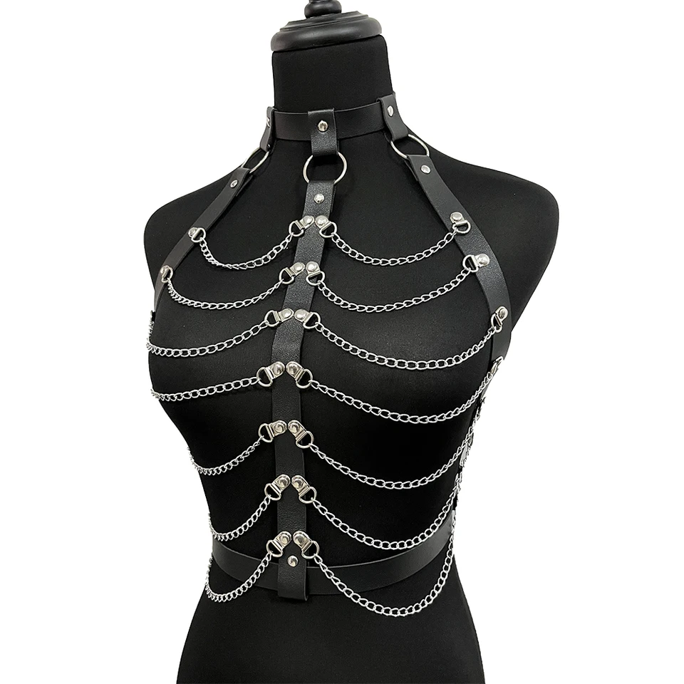 Žena retiazka Budúc postroj Bondage Ženy Pu kožené spodné prádlo Suspendies Sexy Body Postroj podväzok opasok Goth BDSM Rave Accessories