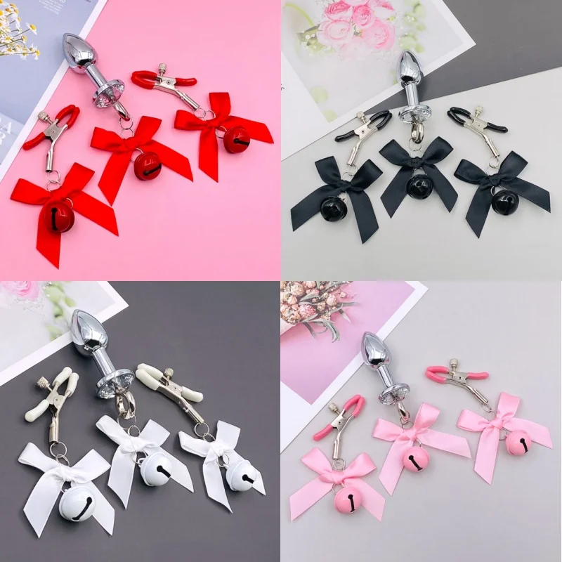 Žena Sexy bowknot nastaviteľné vsuzy svorky prsník bdsm malý zvonček Dospelý análny plug