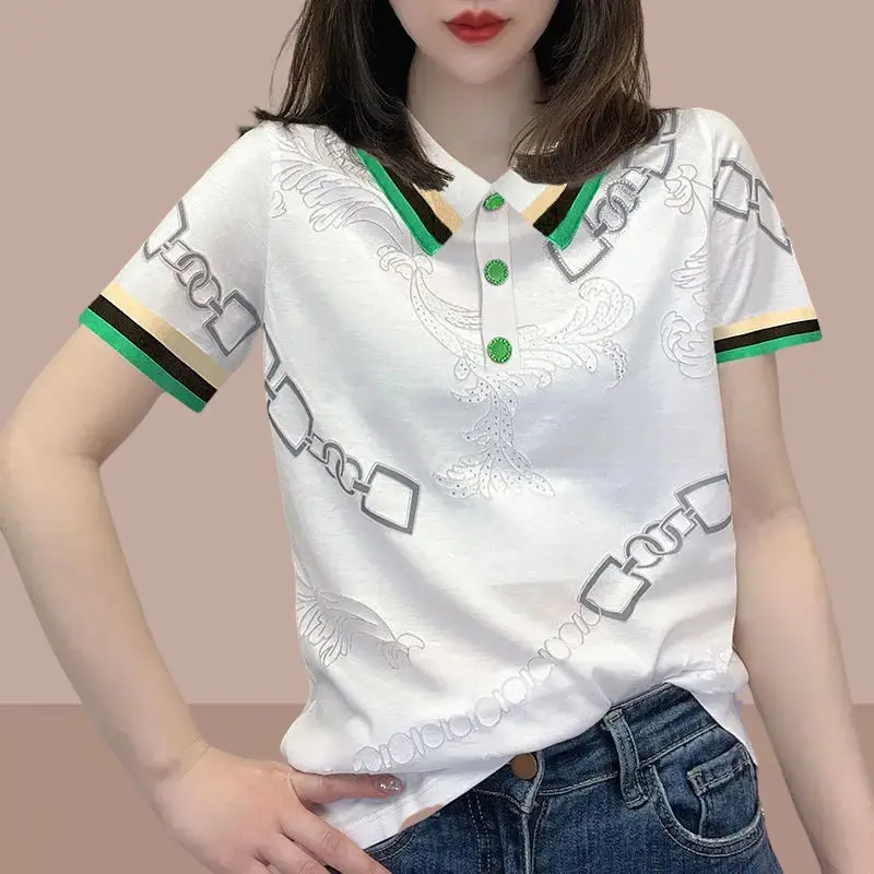 Žena TEE 100℅ Cotton Flower Dámske pólové košele vreckové tričká Gomorod Kórejské oblečenie s golierom y2k módy lacné topy 2024
