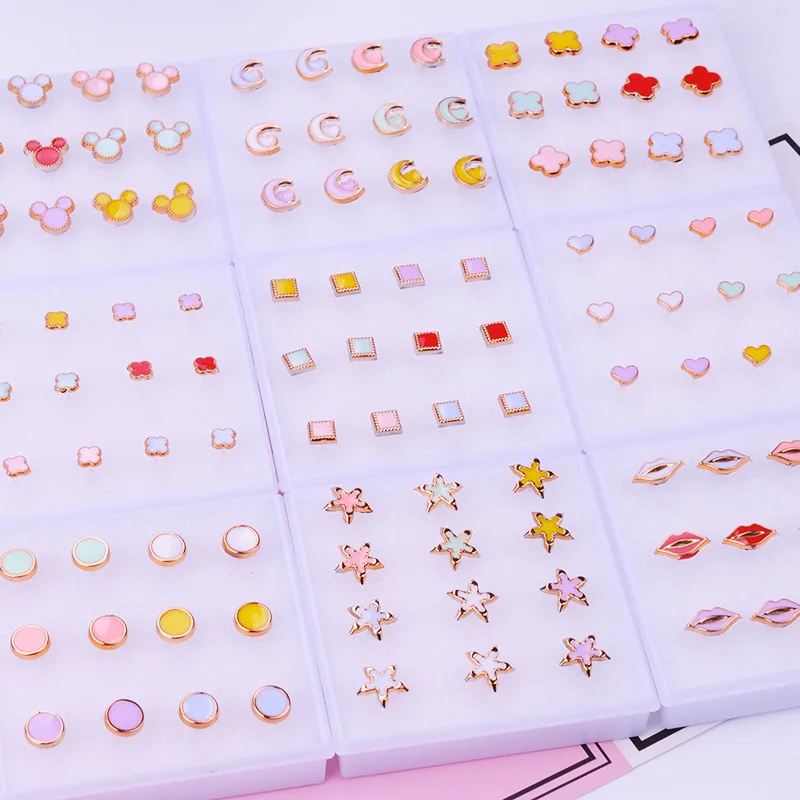 Ženské náušnice Sada Mesiac Crown Star Flower Small Stud náušnice Imitácia perly náušnice pre ženy dievča svadobné šperky