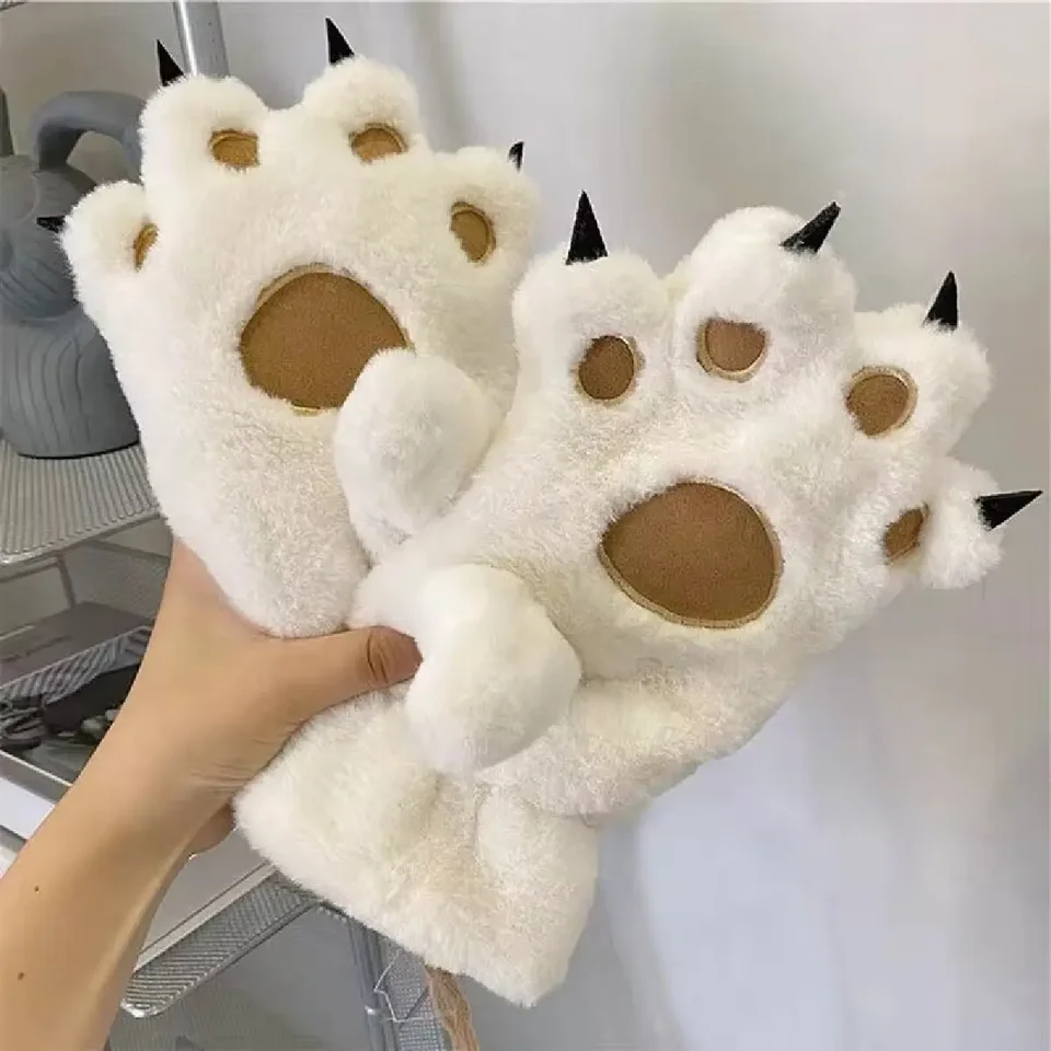 Ženské rukavice medvedie dlane Palmové zvieratá Plushclaw rukavice zimná našuchorená mačka labka Full prsty rukavice udržiavajú teplé krásne jemné chlpaté rukavice