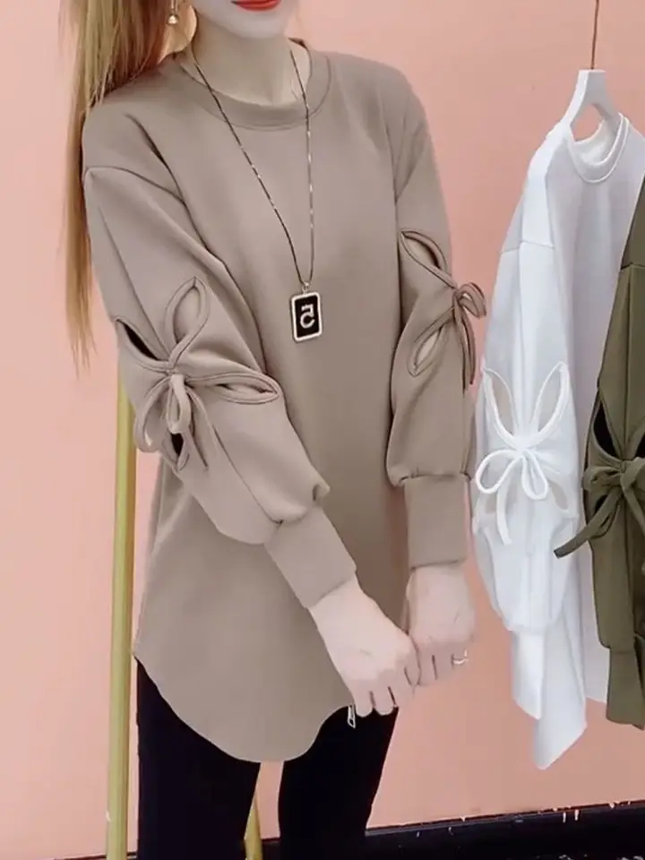 Ženské tričko Kórejské módne oblečenie Elegantné top jarné oblečenie Čierne ulice Castry Long White Loose Autumn Dámske tričko