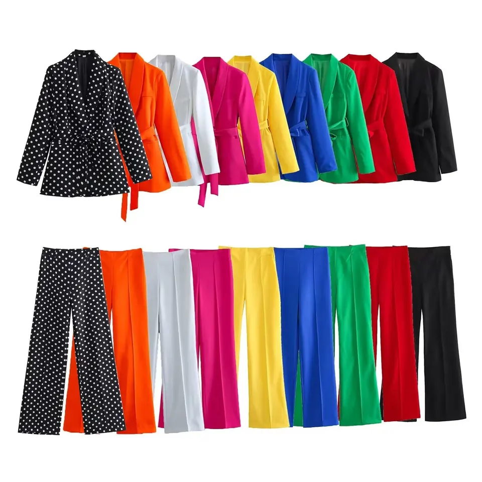 Ženy 2024 Jeseň Nová móda s opaskom Príležitostné s dlhým rukávom, bunda Joker Side Zipper Wide Nohavky na nohavice obleky Mujer