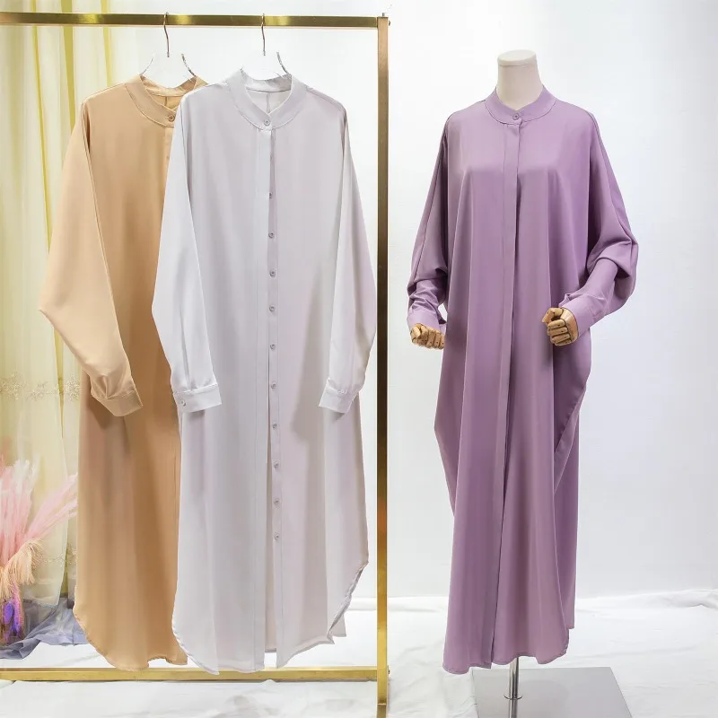 Ženy Abayas Ramadan Solid Crew Neck Kaftan, elegantné moslimské moslimské abaya s dlhým rukávom, voľné šaty maxi, dámske oblečenie