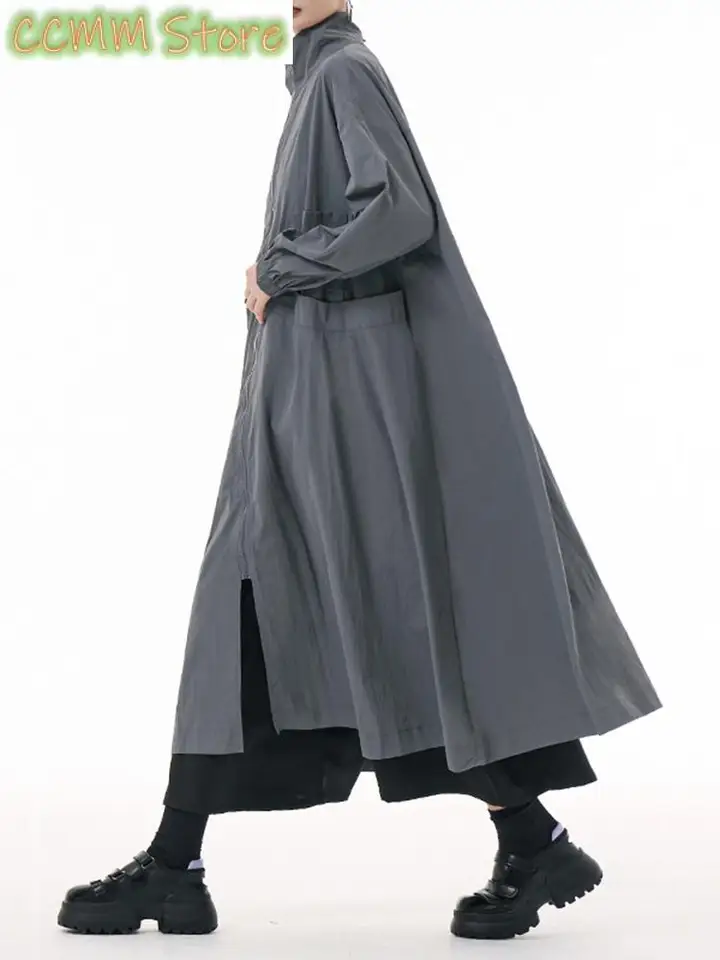 Ženy armáda zelená veľká veľkosť dlhá priekopa Nový stojan golier s dlhým rukávom Windbreaker Fashion Tide Spring Autumn