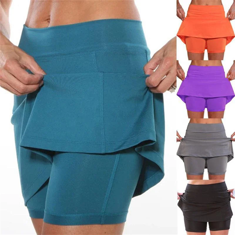 Ženy bezšvové jogové sukne módne kauzálne štíhle fitness športy krátke sukne telocvične proti expozícii bežiacich tenisových športových šortiek