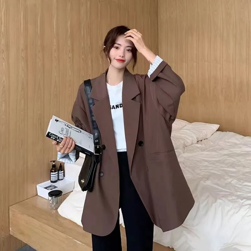 Ženy Blazer Black Suit Nadmerná kancelária Lady voľný kabát Kórejská elegantná jar jesenná odev Streetwear bunda