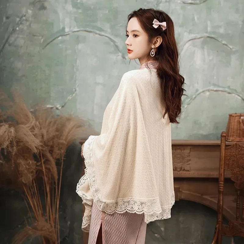 Ženy Cape Shawl Poncho s Cheongsam Cloak Spring Autumn 2025 módny ružový kabát Elegant Abrigo Mujer
