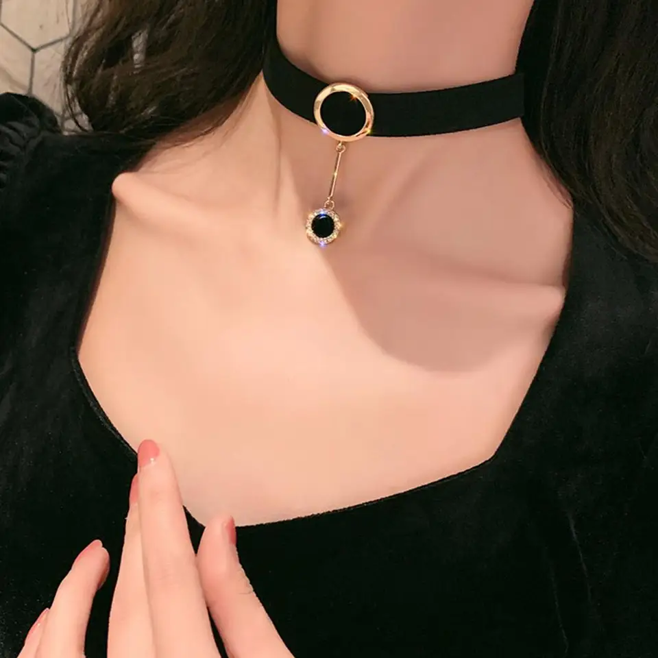 Ženy Choker Wide Band nastaviteľné zliatiny kamienok Réndant prívesok temný štýl goliere krk dec club Party Náhrdelník sexuálne hračky ženy šperky