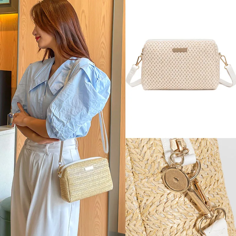 Ženy dizajnérske tašky s jedným ramenom Crossbody tašky módne slama tkaná letná Čechia plážová taška Malé pevný mobilný telefón Mince