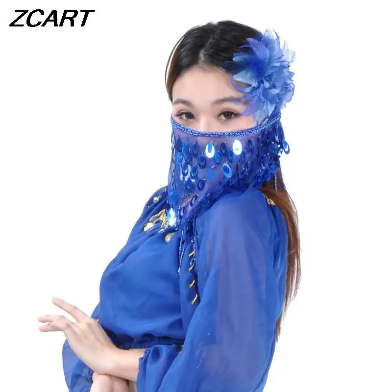 Ženy dospelé brušné tanečné tvár závoj indické kmeňové tanečné doplnky Halloween Party Dress Up Sefins Veil Mask závoj závoj závoj