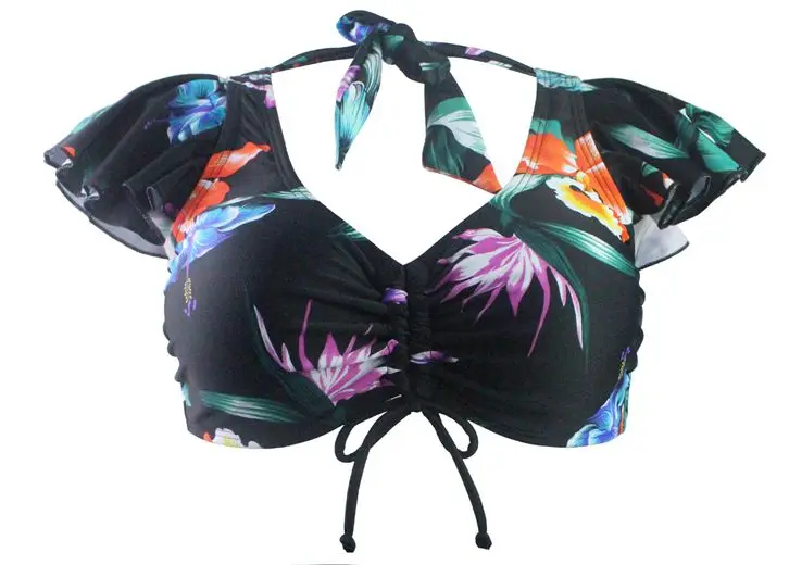 Ženy dva kusy oddeľujú čierny výtlačok halter vyčistený bikiny horné bikiny Bikini Bottom Double Material High Fepty Plné pokrytie