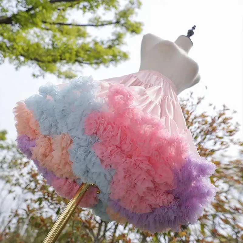 Ženy elastický pás Puffy Tulle Petticoat Rainbook Cloud krátky tutu sukňa balet tanec pettiskirts lolita poddielka