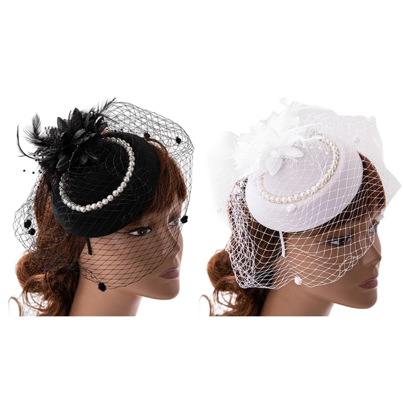 Ženy fascinátor čelenky klobúk koktail kokteilový čaj fascinator klobúk perie fascinátor závoj závoj sieť
