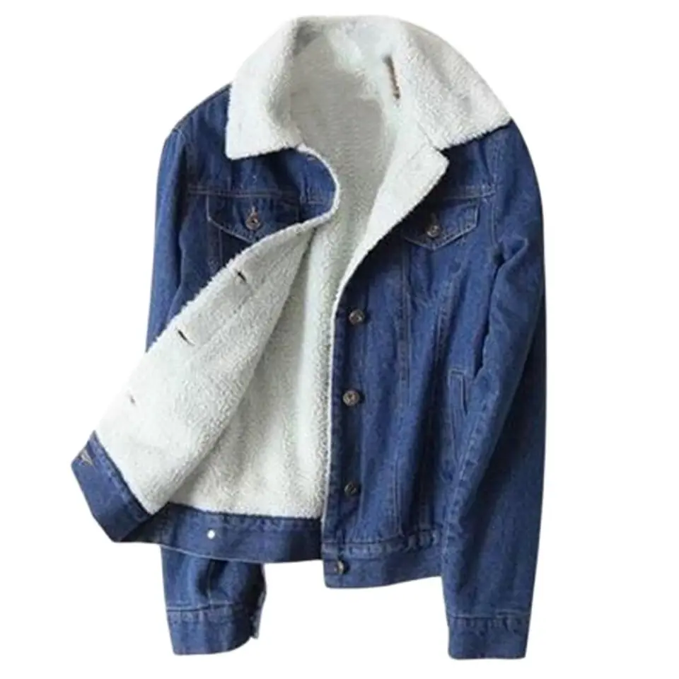 Ženy fleece teplé zimné vrcholy žien Jean bunda plus zamatové vrecká gombíky mäkké teplé oblečenie módne džínsové džínsové kabáty Žena