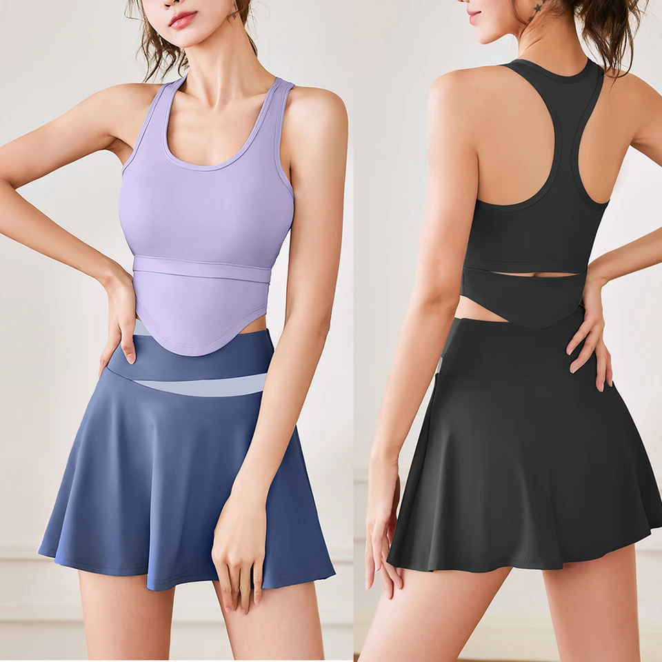 Ženy Girl Sport Tennis Sukňa sexy tesná vesta Sada 2 kusové čalúnené top rukáv bez rukávov mini kocka bežecká telocvičňa golf športové oblečenie