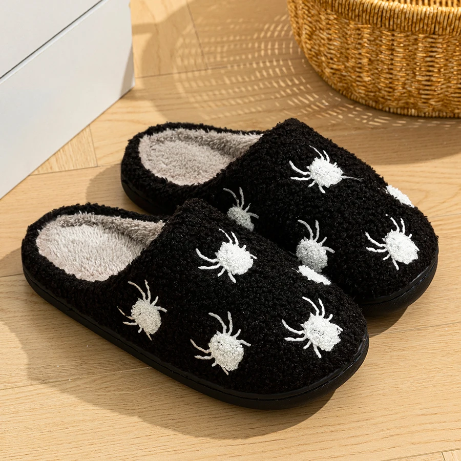 Ženy Halloween móda roztomilé malé pavúky zimné papuče vnútorné teplé pohodlie mäkké podrážky nekĺzavky na voľný čas plyšové topánky