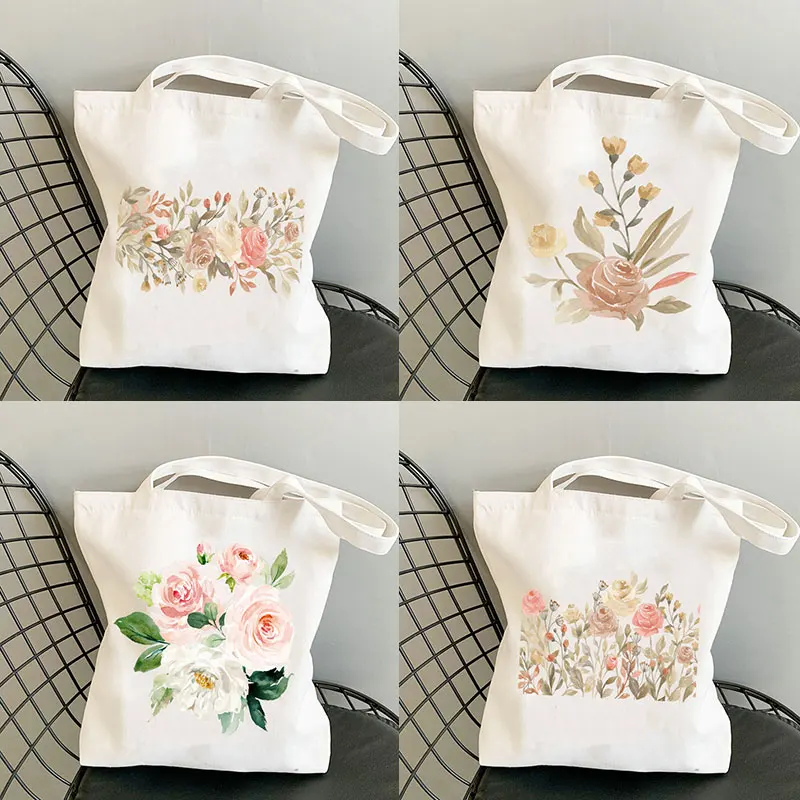 Ženy harajuku nakupujúce kabelku nakupujúci žltý kvety kvety tlačený tote taška na rameno nákupné tašky Lady Canvas Bag