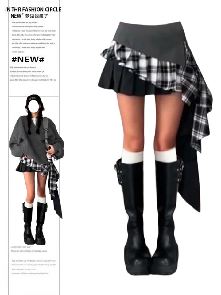 Ženy Harajuku nepravidelný Shoujo 2000.s Mini Low Rise A-Line Strieked Sukňa Plaid Gothic Y2K Cyber ​​Punk Japanese Gyaru Coquette