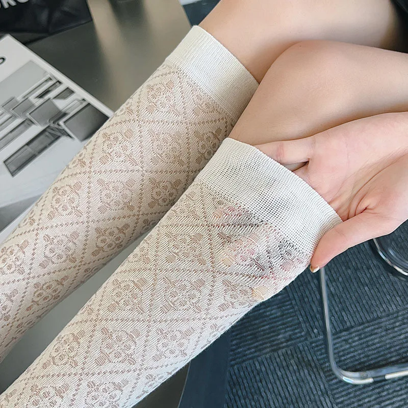 Ženy japonské biele kompresné pletivo hodvábne koleno vysoké dlhé ponožky leto Priehľadné harajuku jk lolita kawaii roztomilé čipkové pančuchy