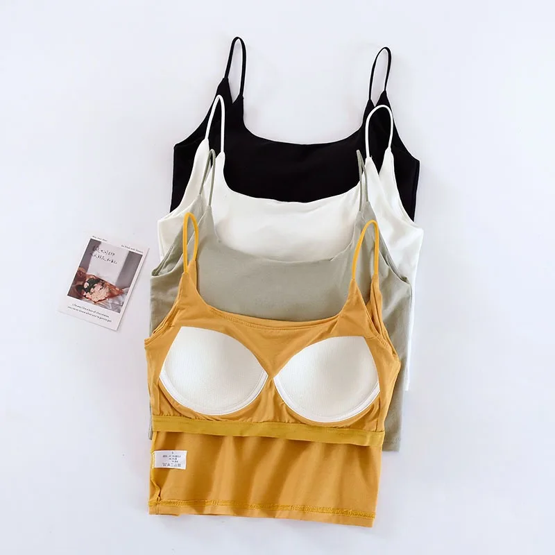 Ženy jeden kus plodiny u plodiny s hrudnou podložkou bez rukávov špagety špagety ležérne camisole so zabudovanou podprsenkou