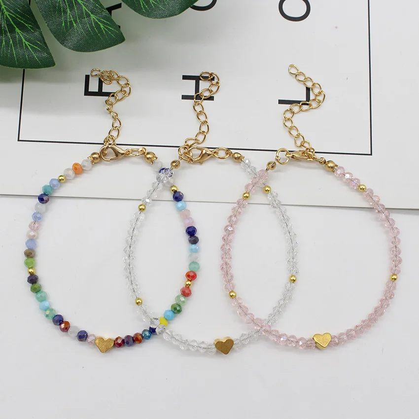 Ženy korálky Anklets leto glod miluje srdce kúzlo sklenené krištáľové nohy retiazka členok náramok