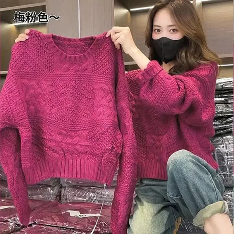 Ženy, ktoré vylučujú pullover pletene na jeseň Zimné zimné dámy okrúhle krk pletenie jemnosť ženská slova rukávový sveter