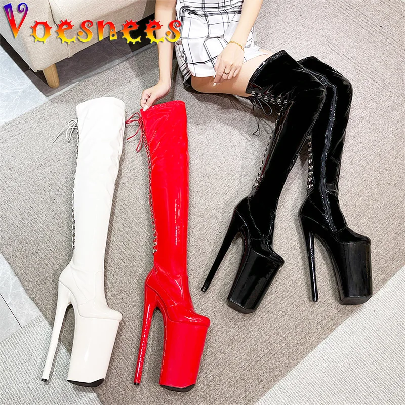 Ženy Lace-up pól tancujúce módy dlhé topánky Sexy párty Over-the-koleno vysoké podpätky čerpadlá nočné kluby Stripper Platform Shoes 26 cm