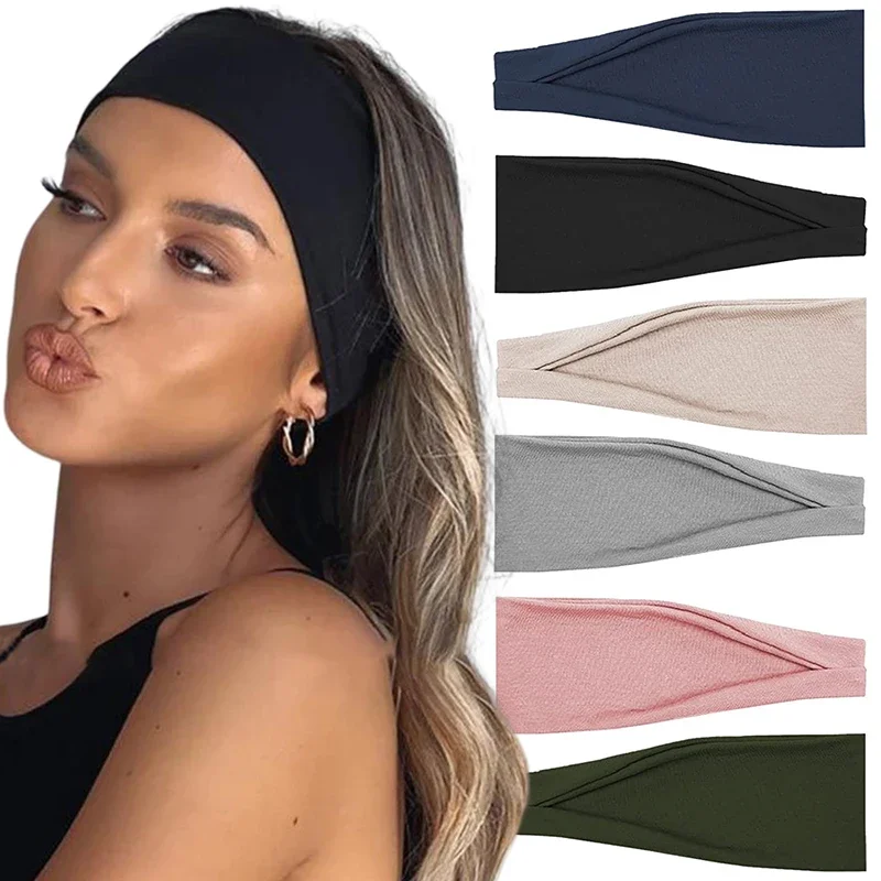 Ženy masívne farby elastické vlasové pásy pot Wicking Yoga Sport Headband Fashion Turban make -up vlasový obruč s vlasovými príslušenstvom