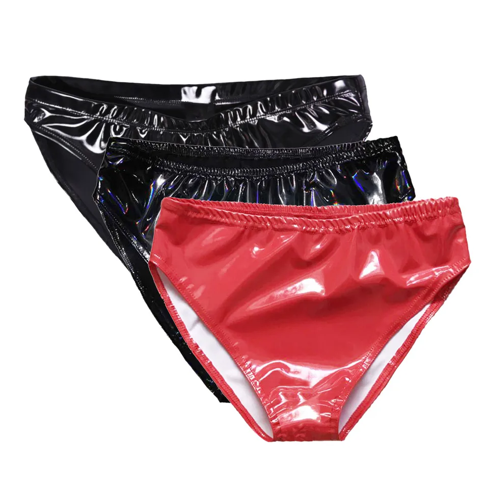 Ženy mokré vyzerajú latexové nohavičky Faux kožené masívne farebné lenceriy sexy briefingy spodná bielizeň erotické spodné prádlo nočné nohavičky Clubwear
