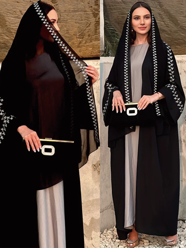 Ženy moslimské súpravy Abaya s hidžábskou výšivkou kimono abayas dlhý kaftan rúžka modest von
