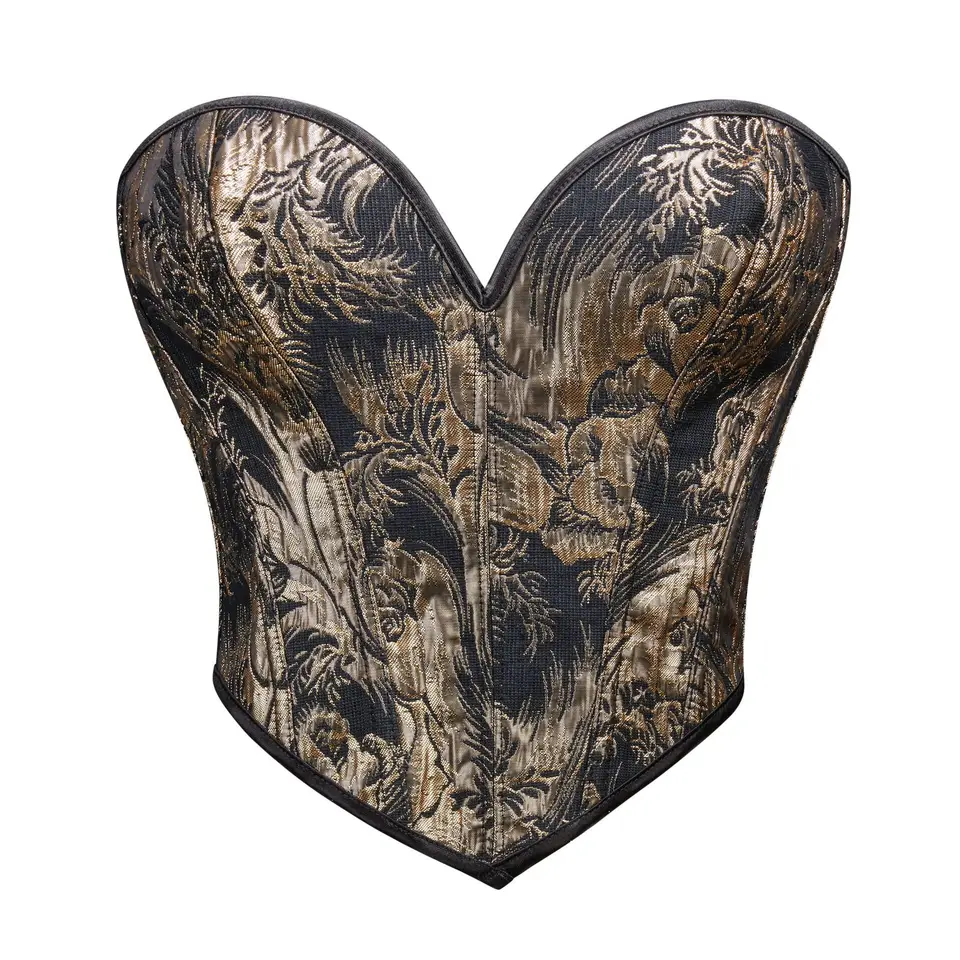 Ženy módne brokáda Overbust Corzet Crop Top Vintage Gothic Lace Up Bustiers krátky trup tela shaper