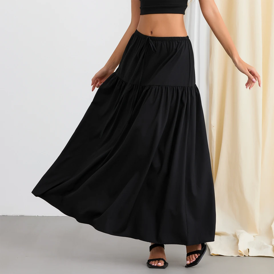 Ženy neformálne letné elegantné elastické šnúrky sukne sladké pevné farby voľná sukňa A-line pre plážový klub