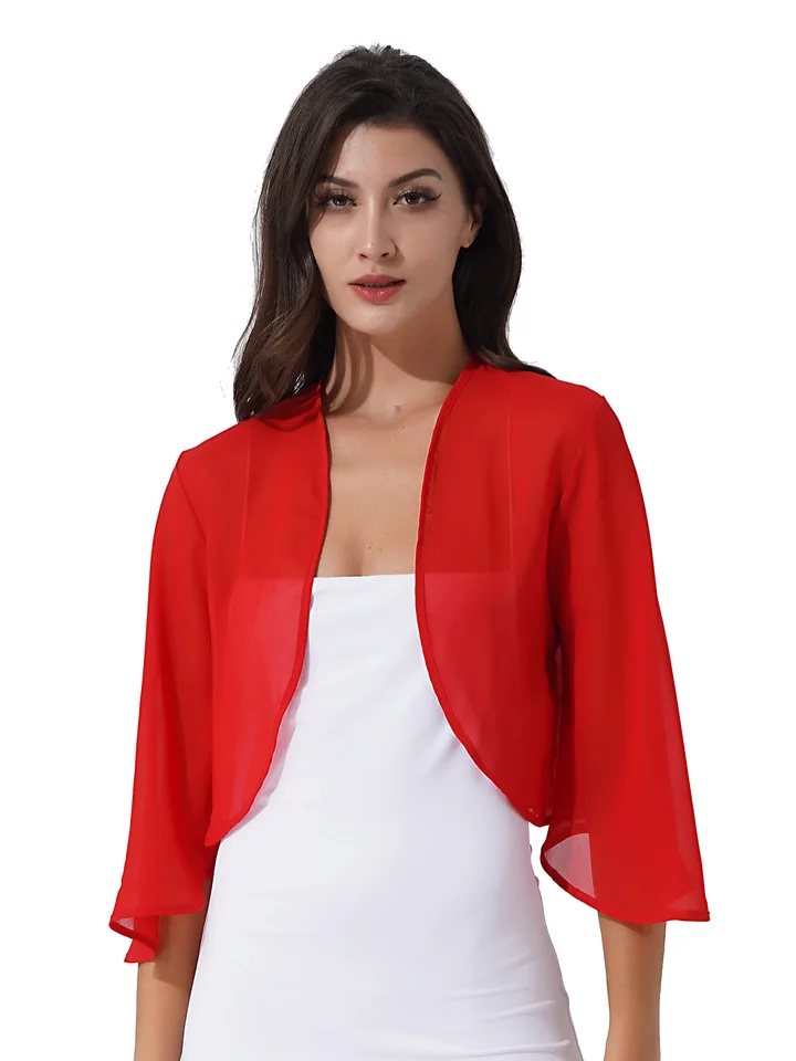 Ženy neformálne šifónové kardiganové bolero šály 3/4 rukávy Soft Cape Coat Večerné večierky obaly obaly plážové dovolenky Cover Ups Tops